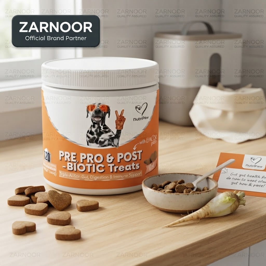 Zarnoor NutriPaw Pre, Pro & Post-Biotic Treats for Dogs – Triple-Action Gut, Digestion & Immune Support – 120 Chews