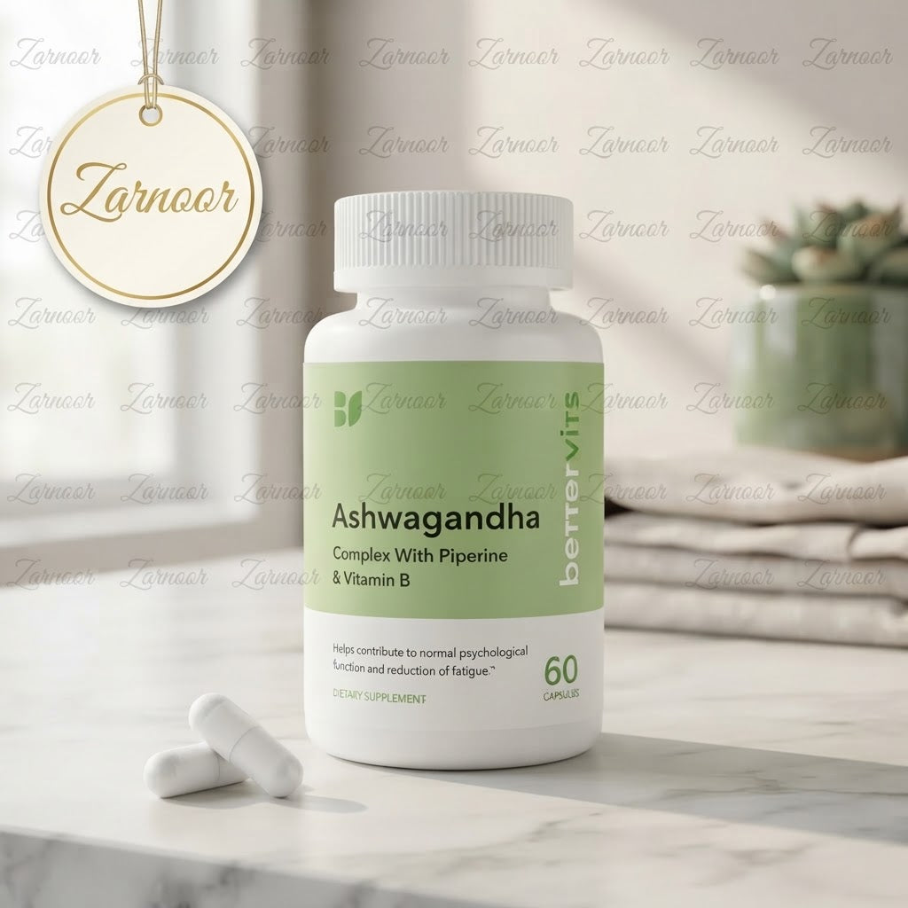 Zarnoor BetterVits Ashwagandha Complex with Piperine & Vitamin B Dietary Supplement - 60 Capsules