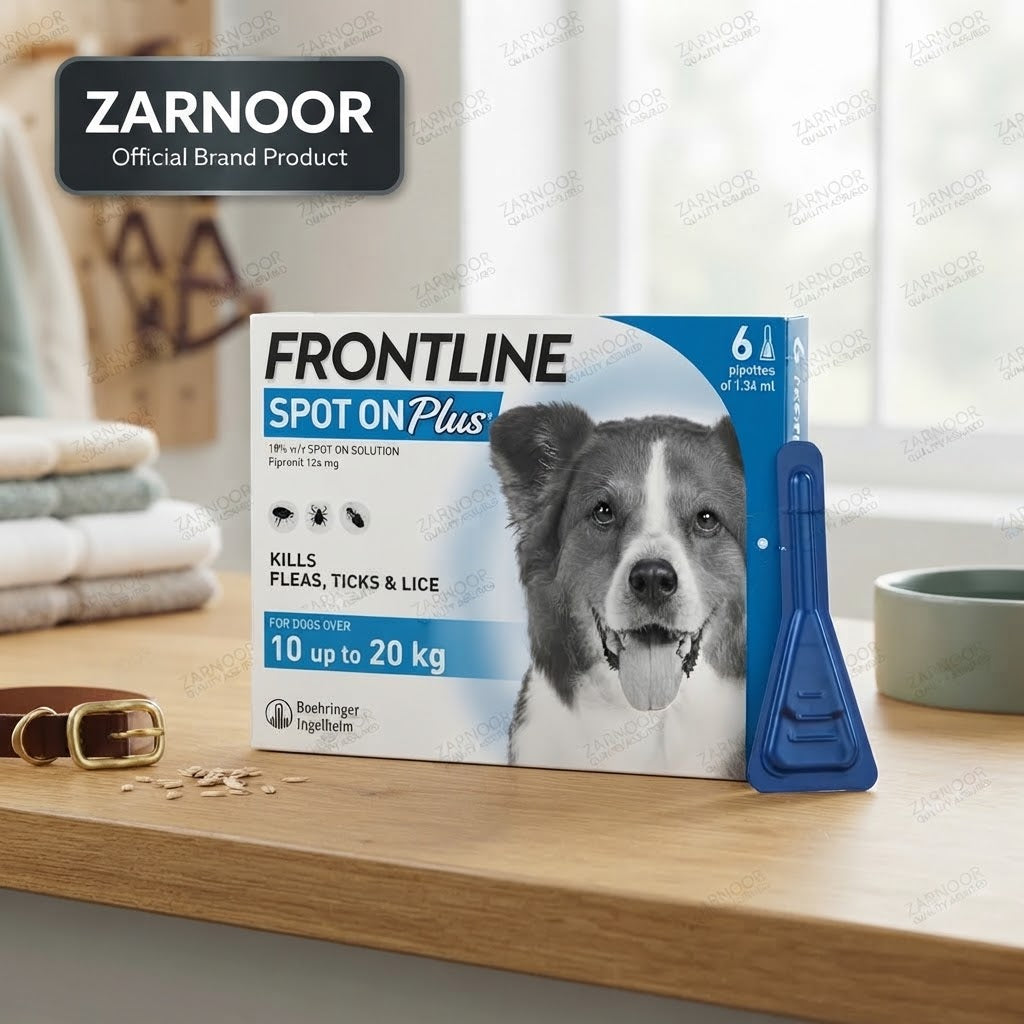 Zarnoor Frontline Spot On Plus Flea, Tick & Lice Treatment for Medium Dogs (10-20 kg) - 6 Pipettes